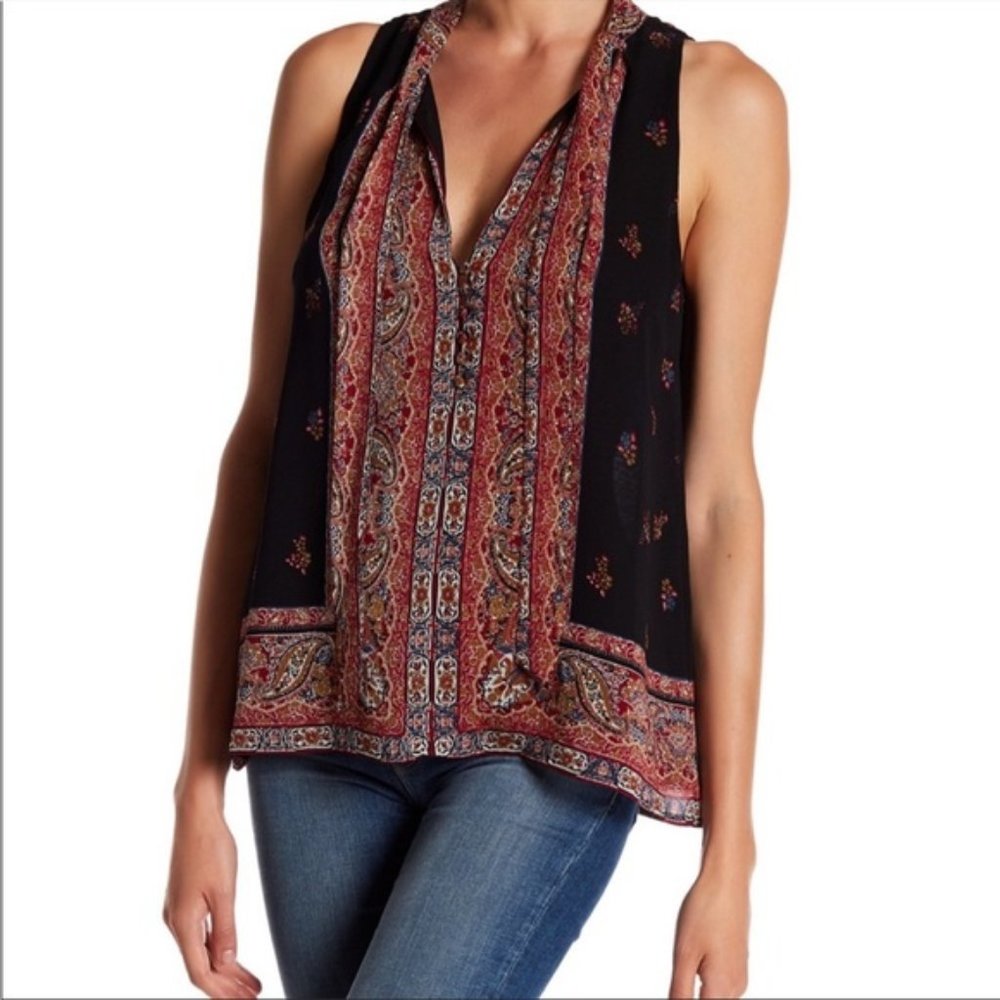 Joie Paisley & Floral Sleeveless Silk Blouse, Size XS